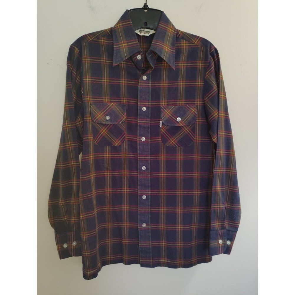 Levi's Sportswear 70s 1978 Big E Workshirt Woven Plaid Button Up Men Size Small